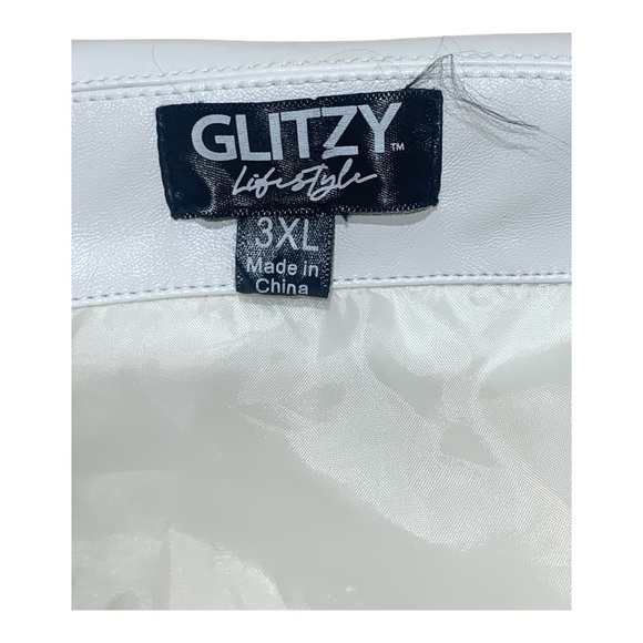 Glitzy Vegan White Leather Studded Women's Biker Jacket Sz 3XL - Picture 4 of 5